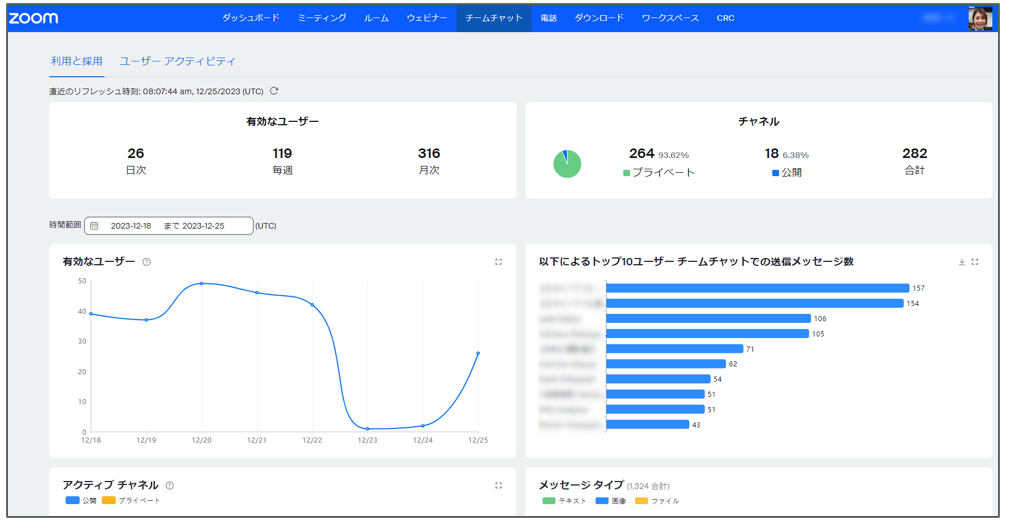 チームチャット用のダッシュボード – Zoom-Support